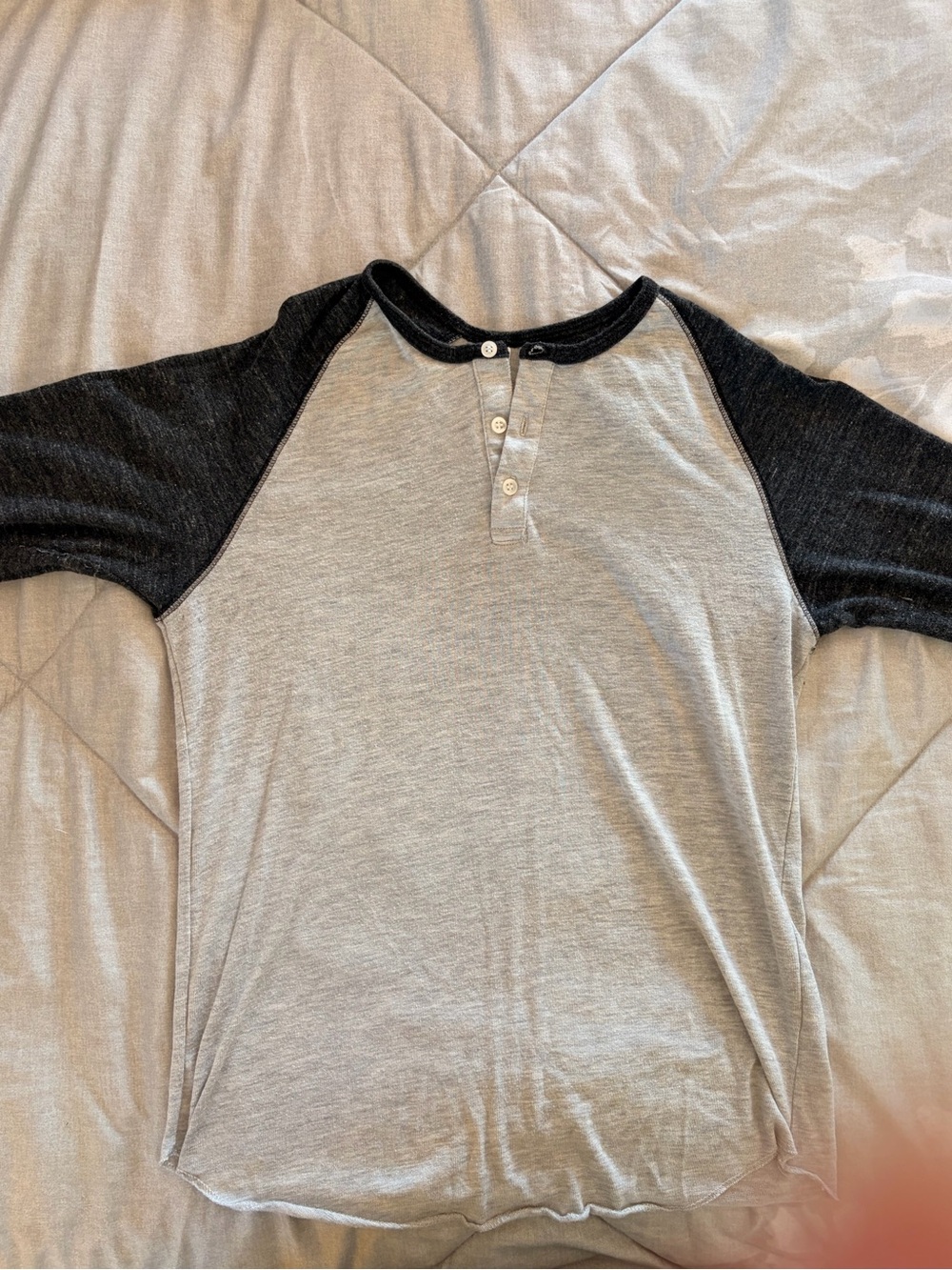 Alternative Two-Tone Gray Body Black Raglan Henley Tee